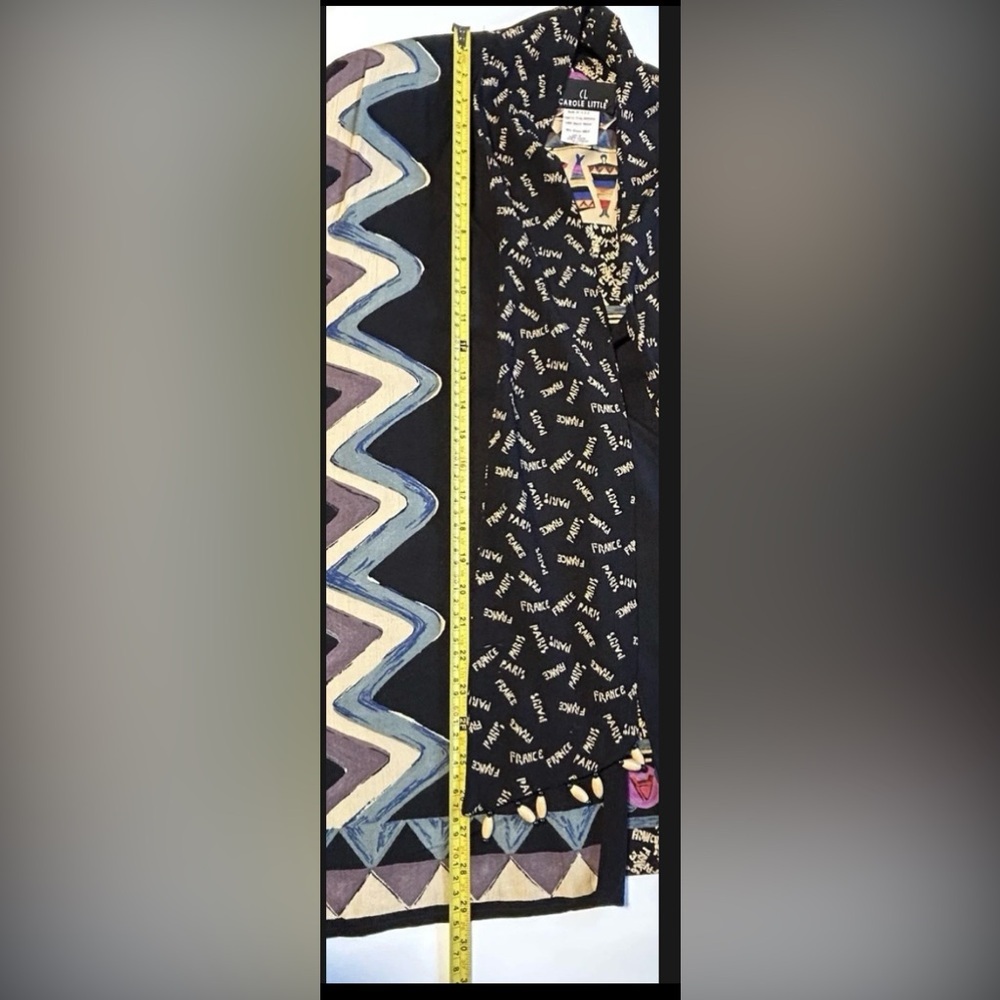 Vintage Carole Little art jacket size 12 rayon  gauze abstract Paris beaded trim - Picture 15 of 16